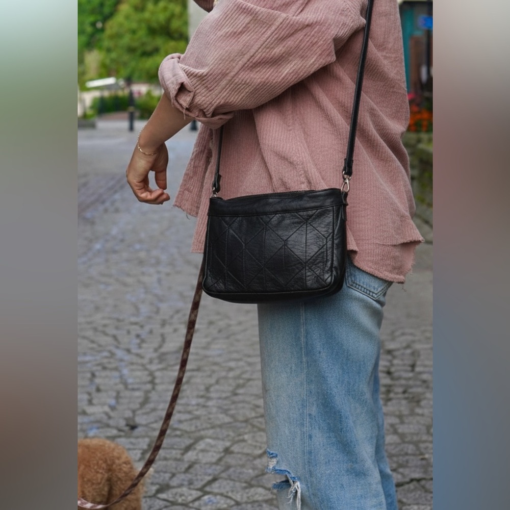 Black Leather Crossbody Bag Genuine Leather by Day and Mood Scandi Denmark 🇩🇰